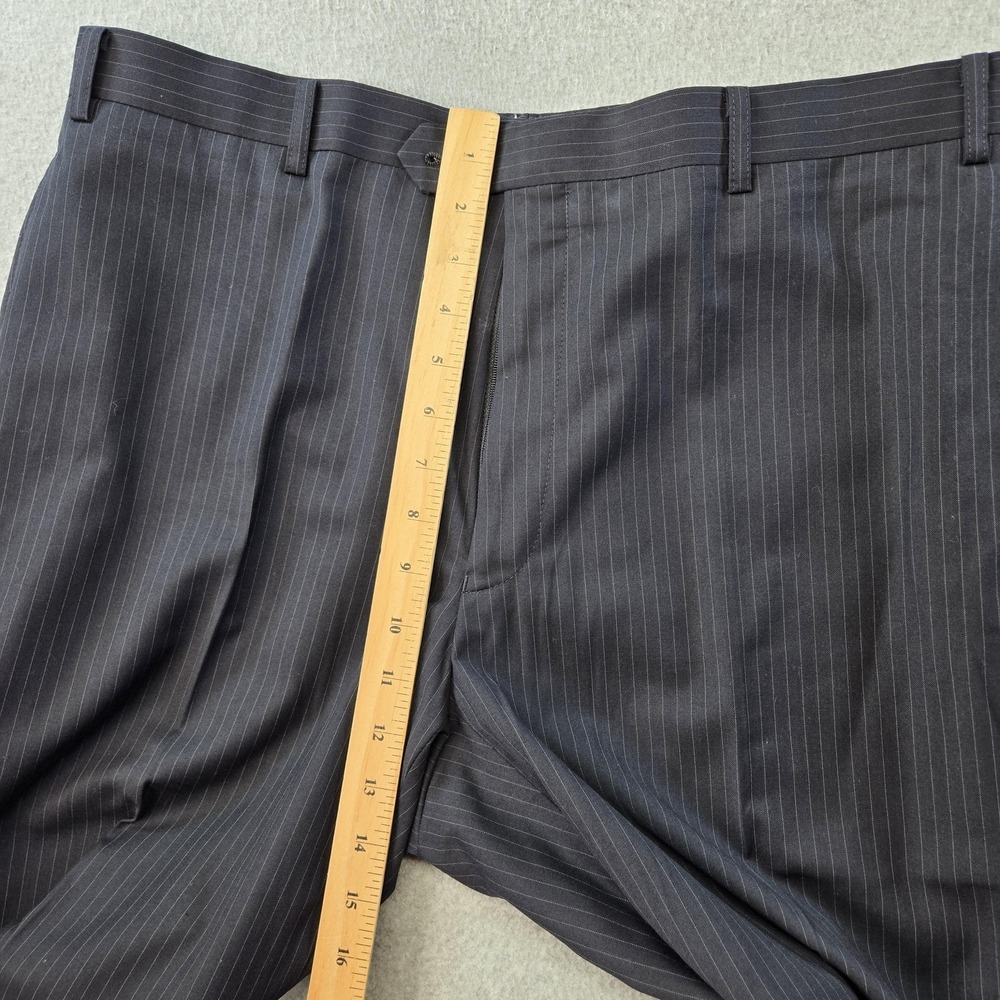 Ralph Lauren Suit Pants Mens 36x30 Black Striped Polyester Rayon Belted - Picture 8 of 10